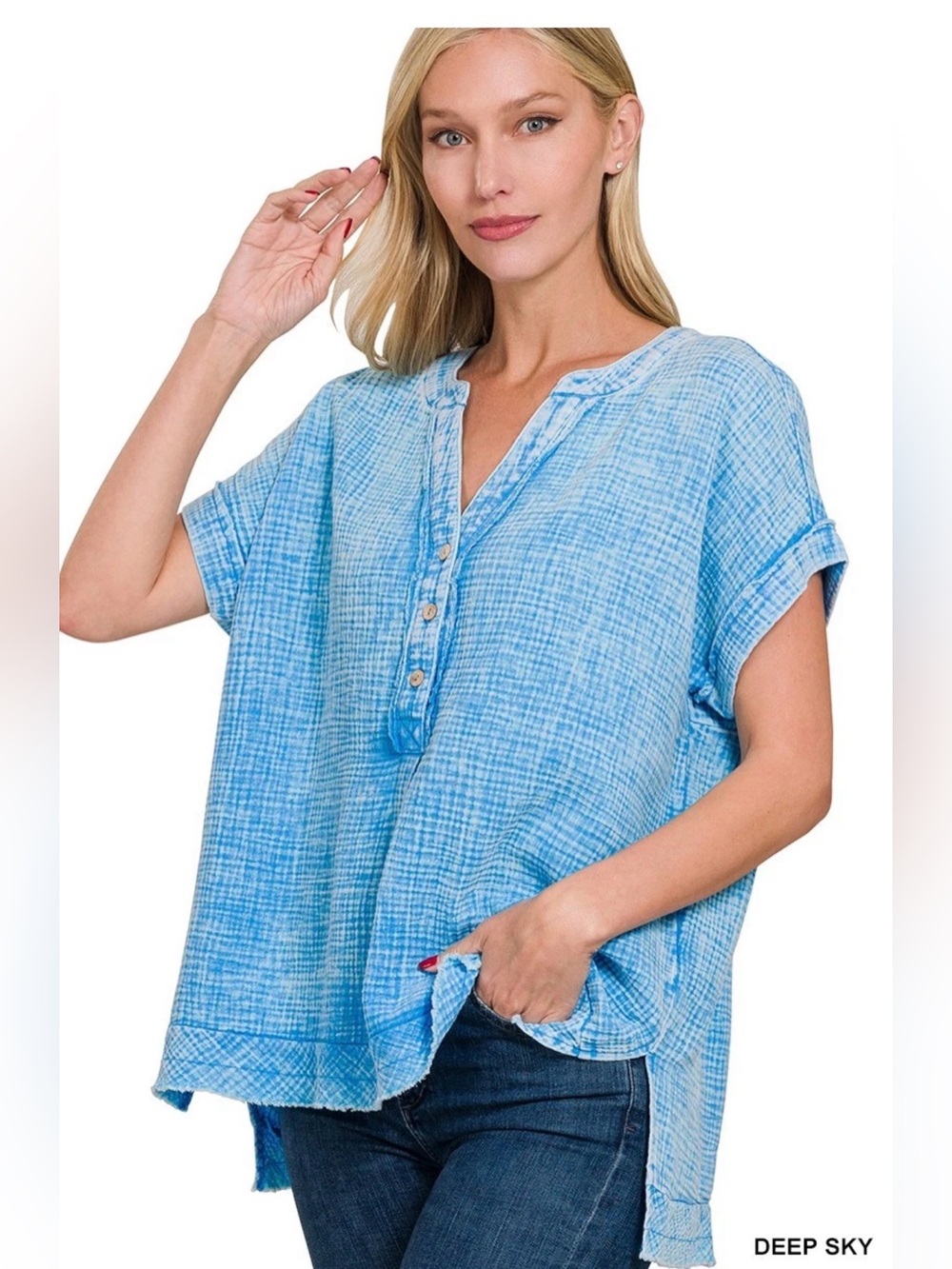 ZENANA Gauze Henley Tunic